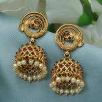 Diksha Collection Gold Plated Pota Stone Jhumkis Earrings