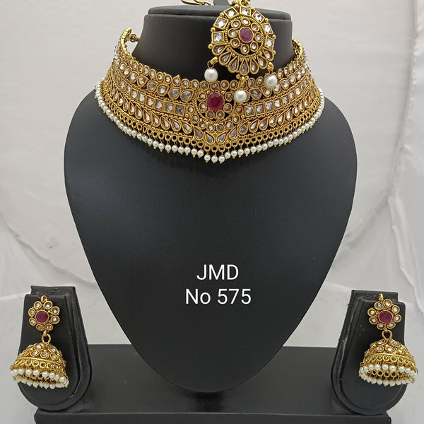 Jai Mata Di Kundan Stone Gold Plated Choker Necklace Set