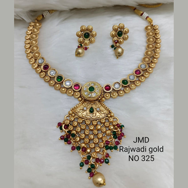 Jai Mata Di Pink & Green Pota Stone Gold Plated Choker Necklace Set