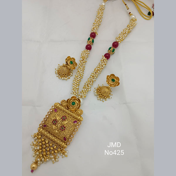 Jai Mata Di Pink & Green Kundan Stone Gold Plated Long  Necklace Set