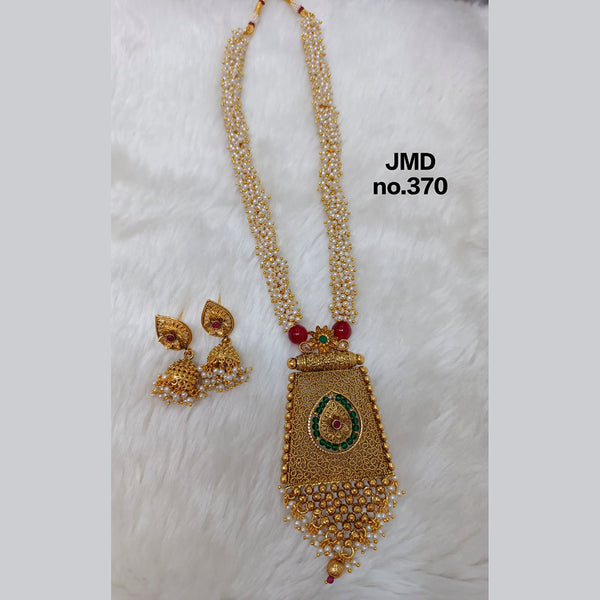 Jai Mata Di Pink & Green Austrian Stone Gold Plated Long  Necklace Set