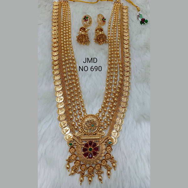 Jai Mata Di Pink & Green Kundan Stone Gold Plated Long Necklace Set