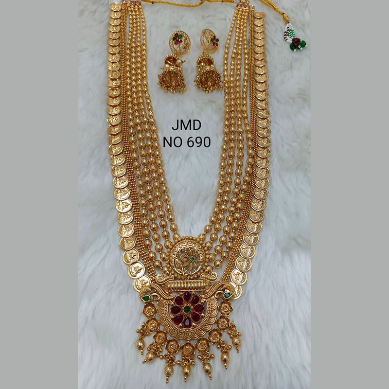 Jai Mata Di Pink & Green Kundan Stone Gold Plated Long Necklace Set