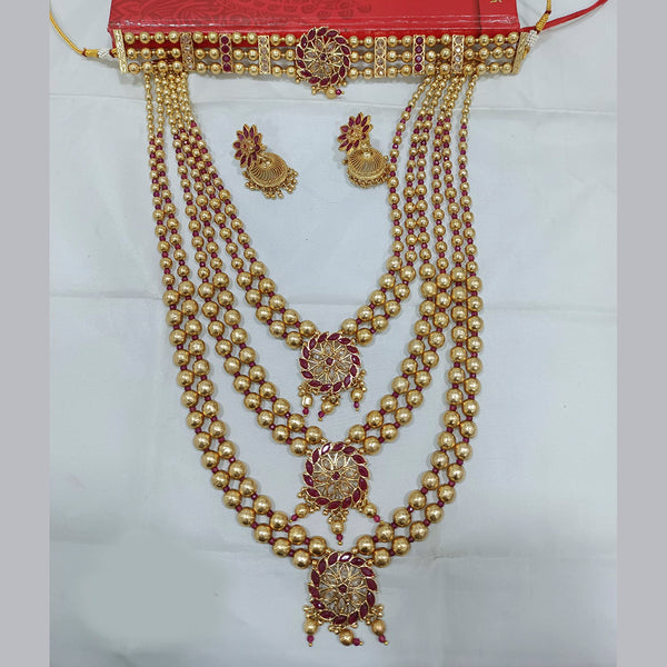 Jai Mata Di Pink Kundan Stone Gold Plated Long Necklace Set