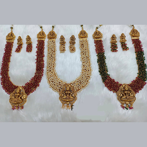 Jai Mata Di Pearl Gold Plated Long Temple Necklace Set