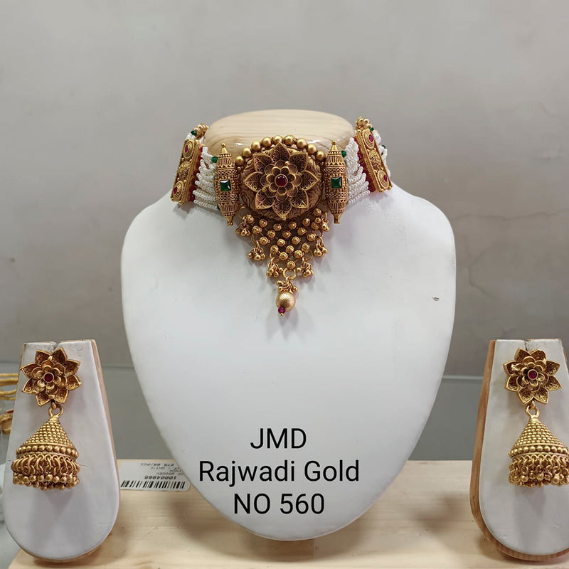 Jai Mata Di Pink & Green Kundan Stone Gold Plated Choker Necklace Set