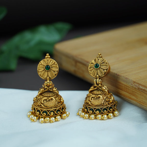 Diksha Collection Gold Plated Pota Stone Jhumki Earrings