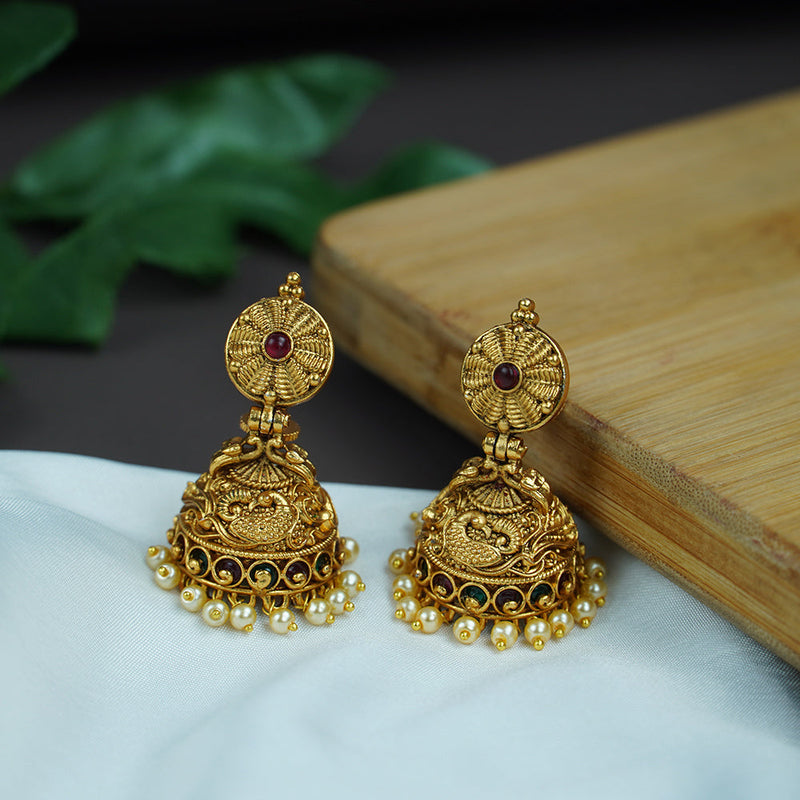 Diksha Collection Gold Plated Pota Stone Jhumki Earrings