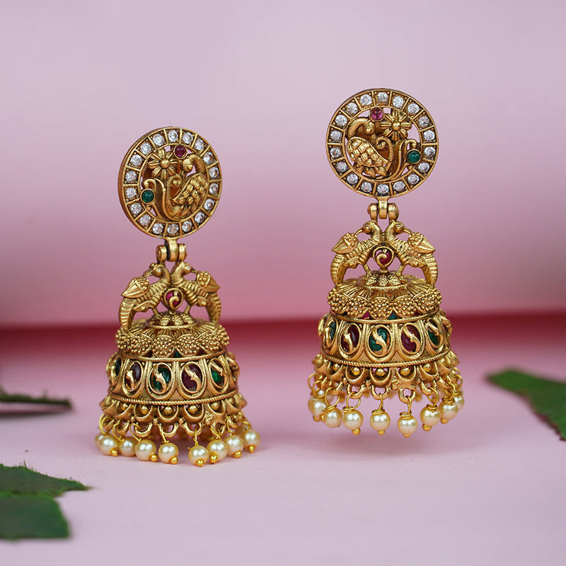 Diksha Collection Gold Plated Pota Stone Jhumki Earrings