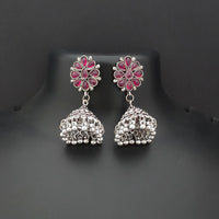 Jinu Arts Oxidised Plated Pink Kundan Jhumki Earrings