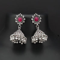 Jinu Arts Oxidised Plated Pink Kundan Jhumki Earrings