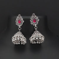 Jinu Arts Oxidised Plated Pink Kundan Jhumki Earrings