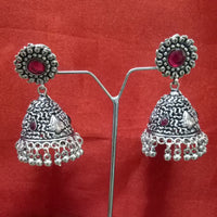 Jinu Arts Oxidised Plated Pink Kundan Jhumki Earrings