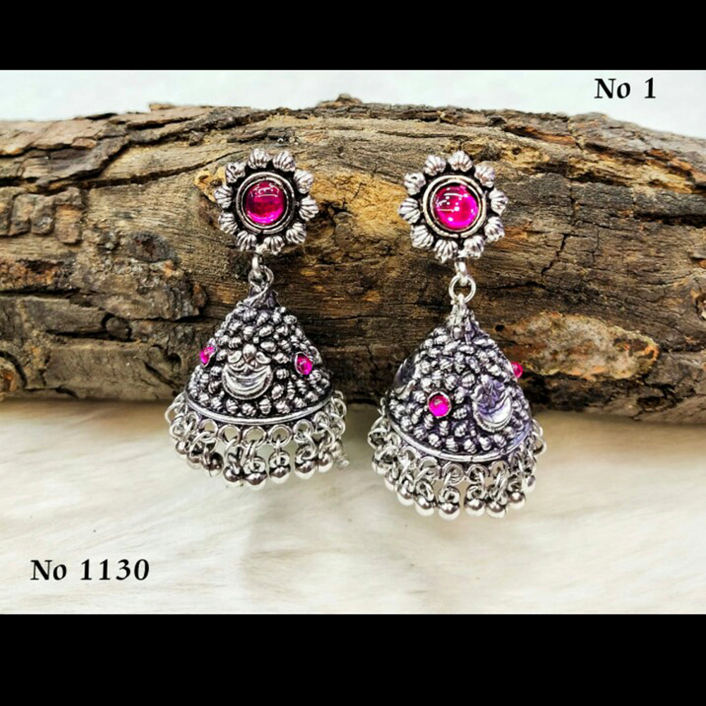 Jinu Arts Oxidised Plated Pink Kundan Jhumki Earrings