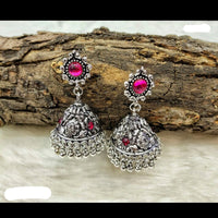 Jinu Arts Oxidised Plated Pink Kundan Jhumki Earrings