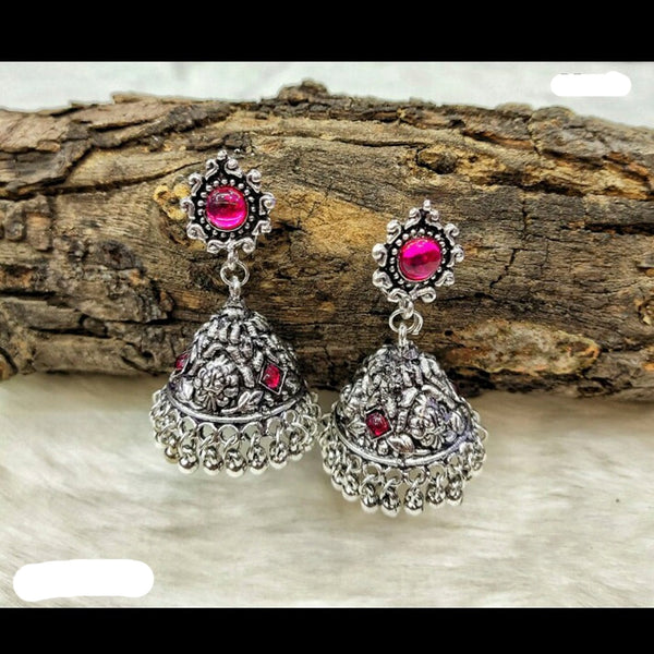 Jinu Arts Oxidised Plated Pink Kundan Jhumki Earrings