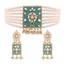 Etnico 18K Gold Plated Traditional Pearl & Kundan Meenakari Multistrand Necklace Jewellery Set With Earrings For Women (K118Sb)