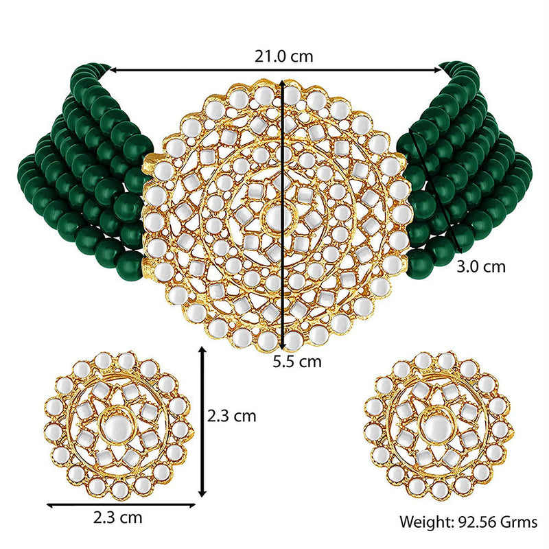 Etnico 18K Gold Plated Traditional Emerald Beaded Choker Set Glided with Kundan Work for Women/Girls (K239G)