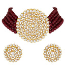 Etnico 18K Gold Plated Traditional Ruby Beaded Choker Set Glided with Kundan Work for Women/Girls (K239M)