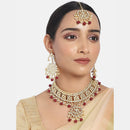 Etnico 18K Gold Plated Traditional Handcrafted Kundan & Pearl Studded Choker Necklace Jewellery Set With Earrings & Maang Tikka For Women (K7057M)