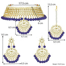 Etnico 18K Gold Plated Traditional Kundan & Pearl Studded Choker Necklace Jewellery Set with Earrings & Maang Tikka For Women (K7058Bl)