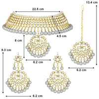 Etnico 18K Gold Plated Traditional Kundan & Pearl Studded Choker Necklace Jewellery Set with Earrings & Maang Tikka For Women (K7058) (Grey)