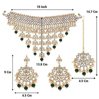 Etnico 18K Gold Plated Traditional Kundan & Pearl Studded Choker Necklace Jewellery Set with Earrings & Maang Tikka For Women (K7064G)