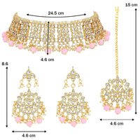 Etnico Gold Plated Traditional Kundan & Pearl Studded Choker NecklaceJewellery Set with Earrings & Maang Tikka For Women (K7069Pi)