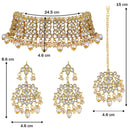 Etnico Gold Plated Traditional Kundan & Pearl Studded Choker Necklace Jewellery Set with Earrings & Maang Tikka For Women (K7069W)