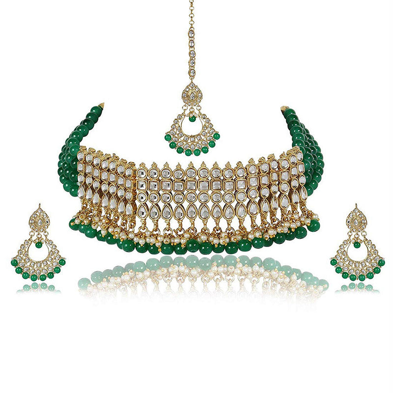 Etnico 18K Gold-Plated Kundan & Pearl Studded Choker Necklace Jewellery Set for Women Kundan & Girls (K7083G)