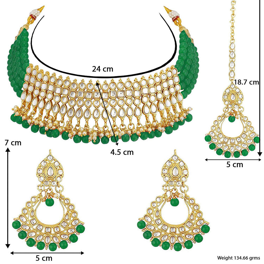 Etnico 18K Gold-Plated Kundan & Pearl Studded Choker Necklace Jewellery Set for Women Kundan & Girls (K7083G)