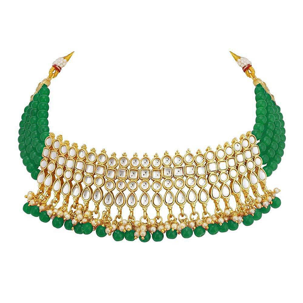 Etnico 18K Gold-Plated Kundan & Pearl Studded Choker Necklace Jewellery Set for Women Kundan & Girls (K7083G)