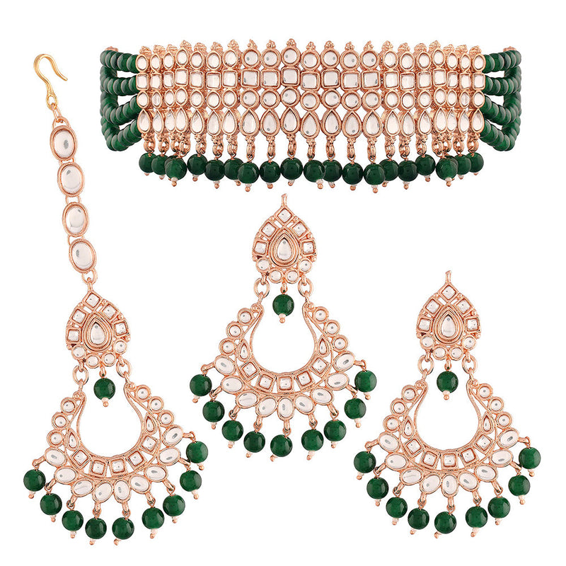 Etnico 18k Rose Gold Plated Ethnic Traditional Kundan & Pearl Choker Necklace Jewellery Set for Women (K7083RGG)