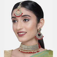 Etnico 18K Gold-Plated Kundan & Pearl Studded Choker Necklace Jewellery Set for Women Kundan & Girls (K7083R)