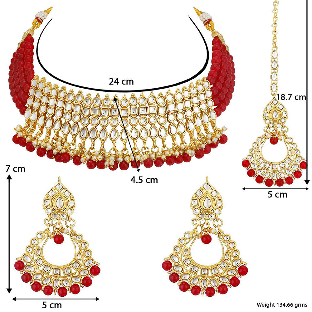 Etnico 18K Gold-Plated Kundan & Pearl Studded Choker Necklace Jewellery Set for Women Kundan & Girls (K7083R)