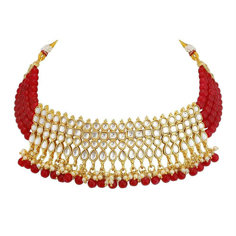 Etnico 18K Gold-Plated Kundan & Pearl Studded Choker Necklace Jewellery Set for Women Kundan & Girls (K7083R)