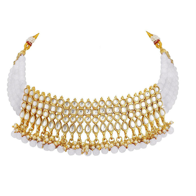 Etnico 18K Gold-Plated Studded Kundan & Pearl Studded Choker Necklace Jewellery Set for Women Kundan & Girls (K7083W)