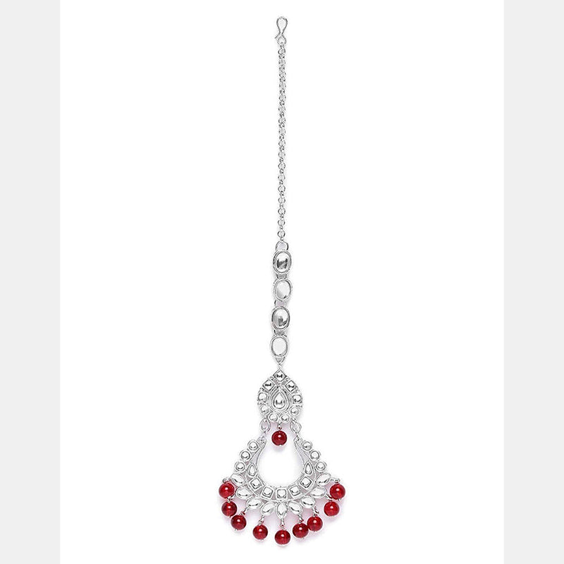 Etnico 18k Rhodium Plated Ethnic Indian Traditional Kundan & Pearl Choker Necklace Jewellery Set for Women (K7083ZM)