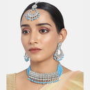 Etnico 18k Rhodium Plated Ethnic Indian Traditional Kundan & Pearl Choker Necklace Jewellery Set for Women (K7083ZSB)