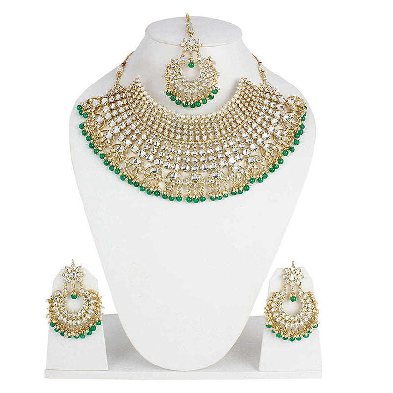 Etnico 18K Gold Plated Traditional Kundan & Pearl Studded Bridal Choker Necklace Jewellery Set for Women (K7085)