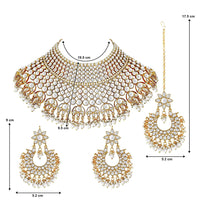 Etnico 18K Gold Plated Traditional Kundan & Pearl Studded Bridal Choker Necklace Jewellery Set for Women (K7085W)