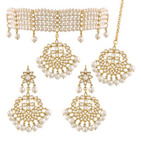 Etnico 18K Gold Plated Traditional Handcrafted Faux Kundan & Pearl Studded Choker Jewellery Set For Women (K7093W)