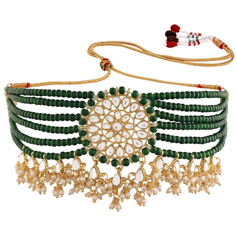 Etnico 18k Gold Plated Traditional Choker Set Glided With Kundan & Pearls For Women/Girls (K7097G)