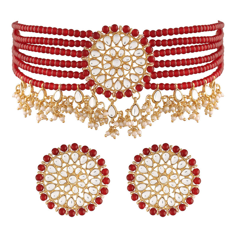 Etnico 18k Gold Plated Traditional Choker Set Glided With Kundan & Pearls For Women/Girls (K7097M)
