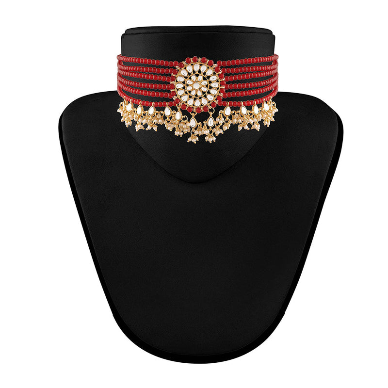 Etnico 18k Gold Plated Traditional Choker Set Glided With Kundan & Pearls For Women/Girls (K7097M)