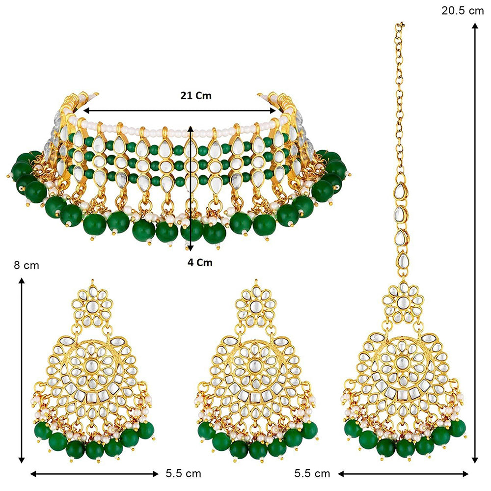 Etnico18K Gold Plated Traditional Kundan & Pearl Studded Choker Necklace Jewellery Set For Women (K7201G)