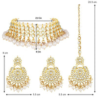 Etnico18K Gold Plated Traditional Kundan & Pearl Studded Choker Necklace Jewellery Set For Women (K7201G)