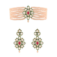 Etnico 18k Gold Plated Traditional Choker Set Glided With Kundan & Beads For Women/Girls (K7207Cr)