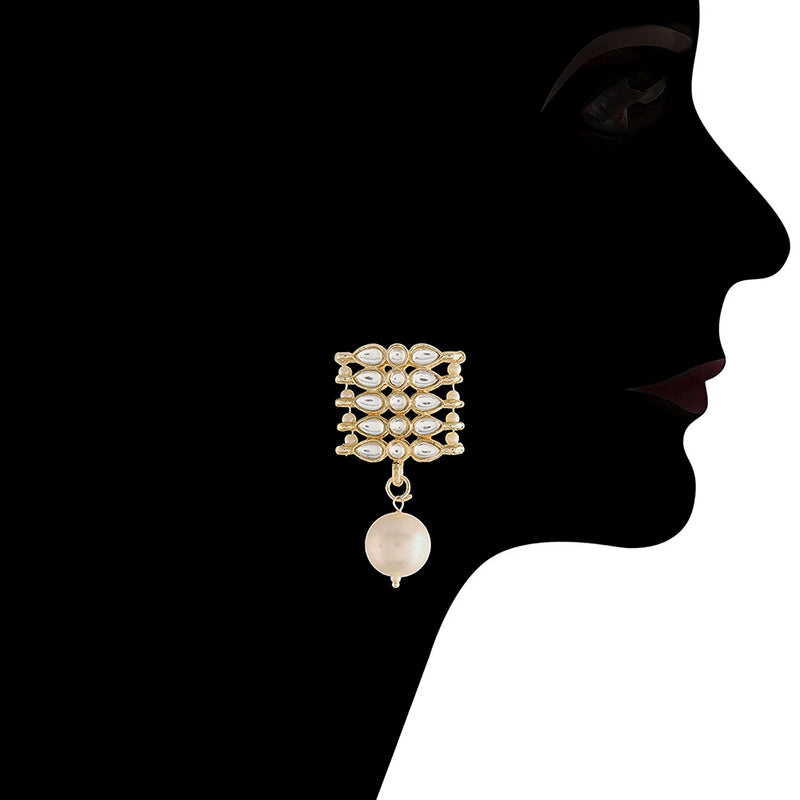Etnico 18k Gold Plated Traditional White Pearl & Kundan Studded Choker Necklace Jewellery Set For Women/Girls (K7209W)
