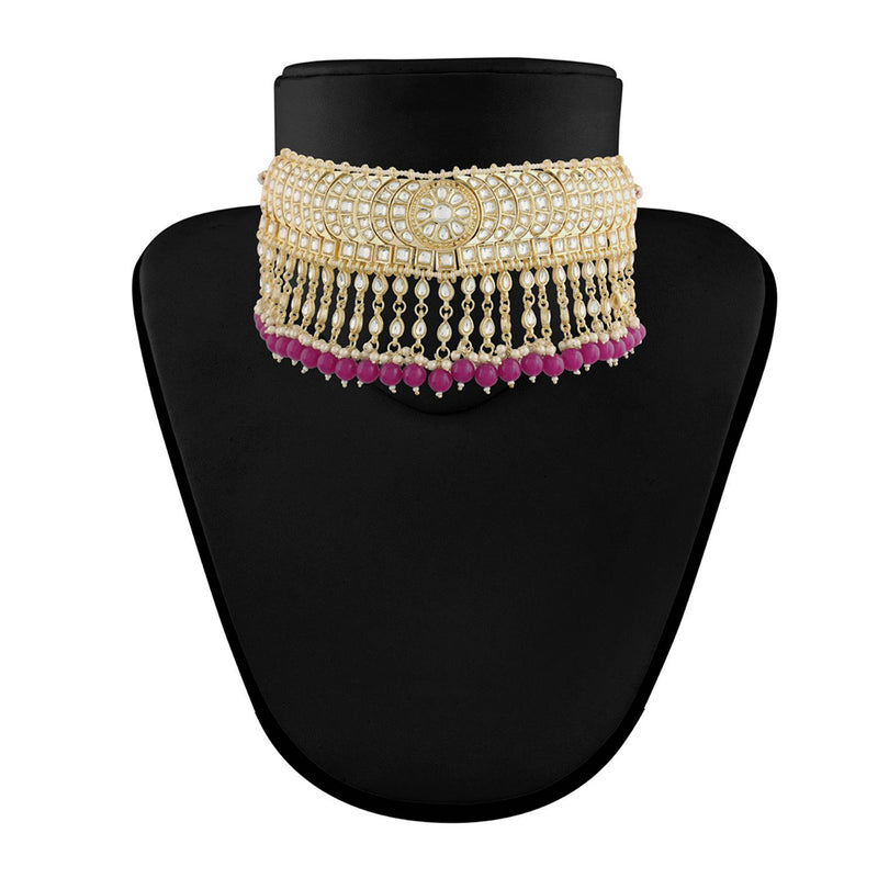 Etnico 18K Gold Plated Traditional Kundan & Pearl Studded Choker Necklace Set For Women/Girls (K7210Pu)